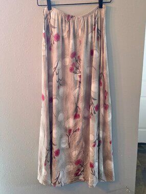 Just Clothes Vintage Rayon Floral Midi Skirt Beige Pink Size 12 Made USA